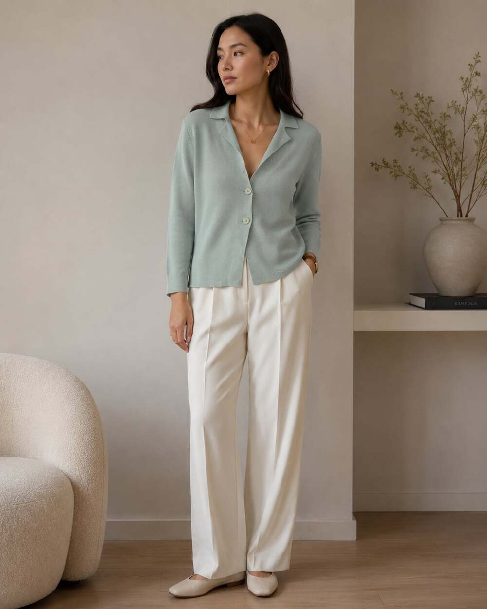 Eileen Fisher XL Silk Cotton Knit Cardigan Sage Green Collared Quiet Luxury - Picture 1 of 7